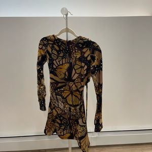 MOTEL ROCKS: ONATA LONG SLEEVE MINI DRESS IN BUTTERFLY GOLD